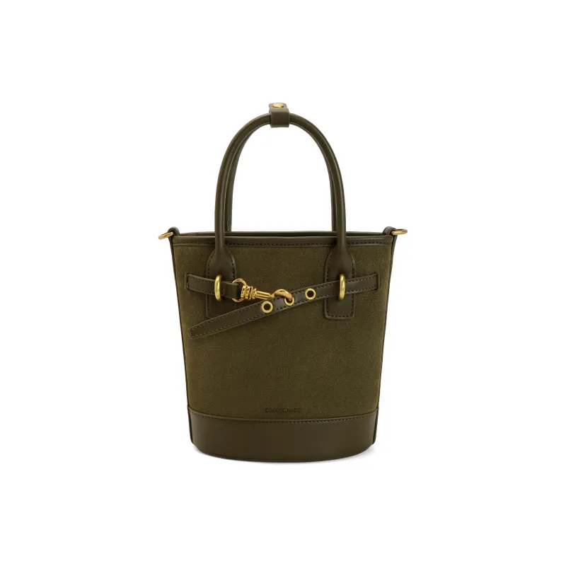 BELLE Cow Leather With Artificial Leather One Shoulder Handbag Medium Size Women's Brown/Green-5