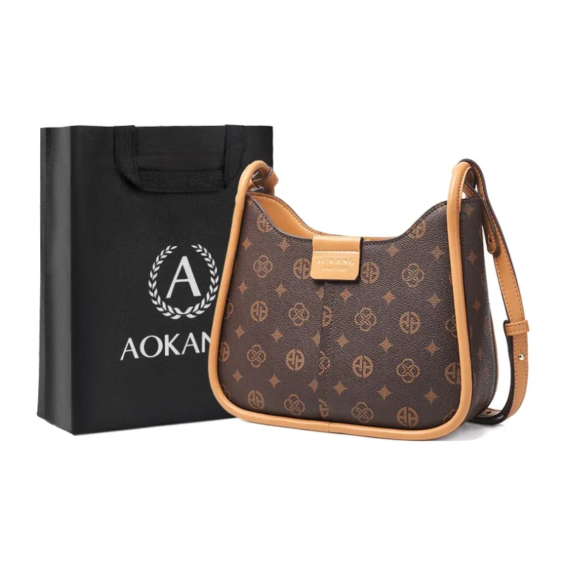 AOKANG PVC Saddle Bag, Shoulder Bag, Monogram Bag Regular Women's Coffee/Ecru-0