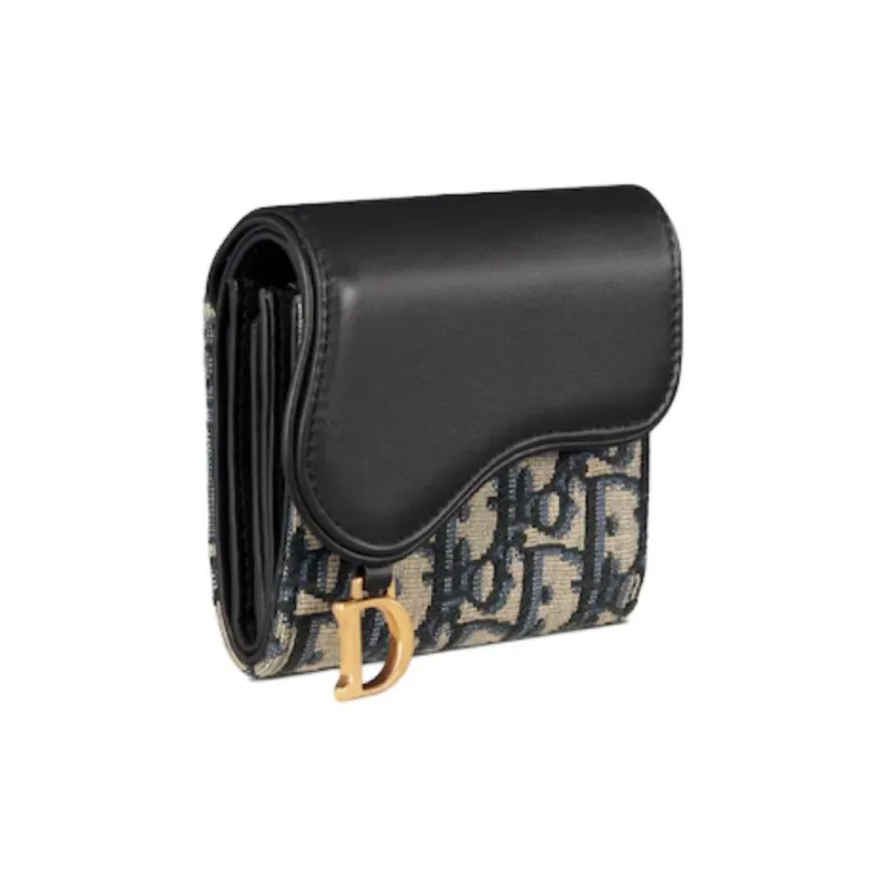 DIOR Oblique Print With Soft Calfskin Wallet Women's Blue-1