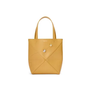LOEWE Shiny Cow Leather Tote Bag, Shopping Bag, Handbag Mini Women's Desert Yellow