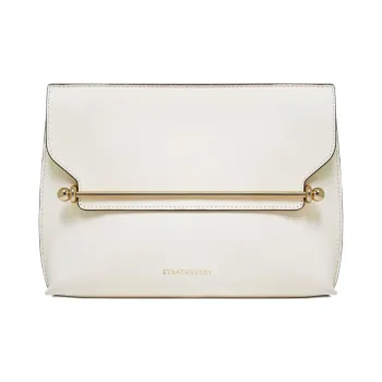 Strathberry Smooth Calf Leather Shoulder Bag Crossbody Bag Large Size Women's Vanilla White