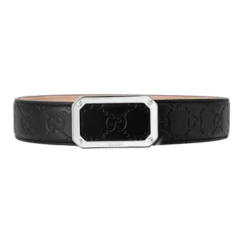 GUCCI Classic Logo Signature Suede Lining Leather Belts Men's Width  3.5cm