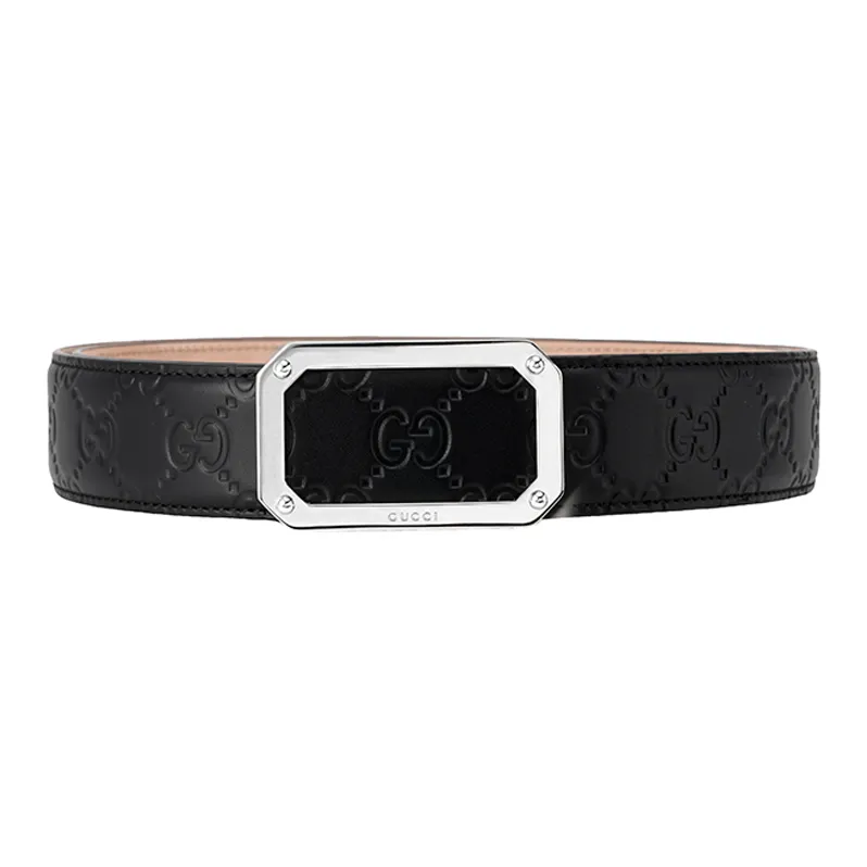 GUCCI Classic Logo Signature Suede Lining Leather Belts Men's Width  3.5cm-0