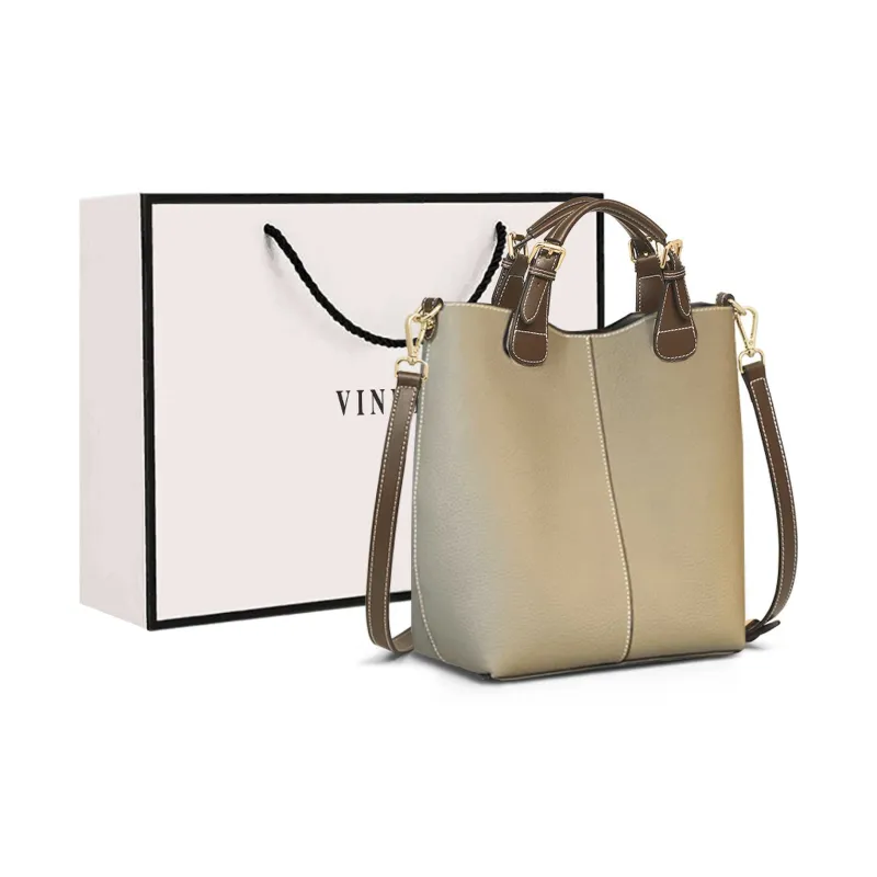 VINEY Cow Leather Handbag Shoulder Bag Crossbody Bag Bucket Bag Large Size Women's Multicolor-5