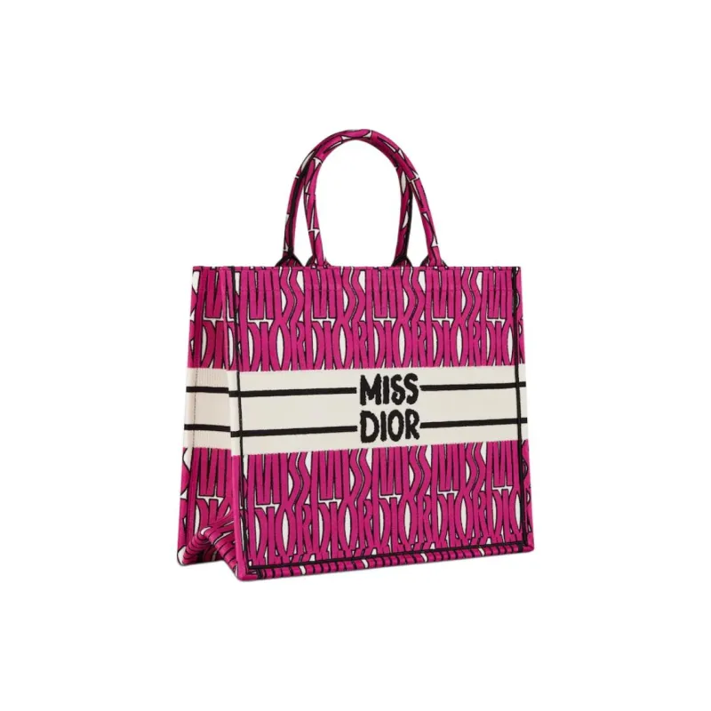 DIOR BookTote Embroidery Tote Bag Shopping Bag Handbag Large Size Women's Fuchsia & Black-1