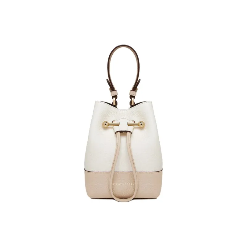 Strathberry Grained Calfskin Bucket Bags One Shoulder Handbag Crossbody Bag Women's White & Pink-0