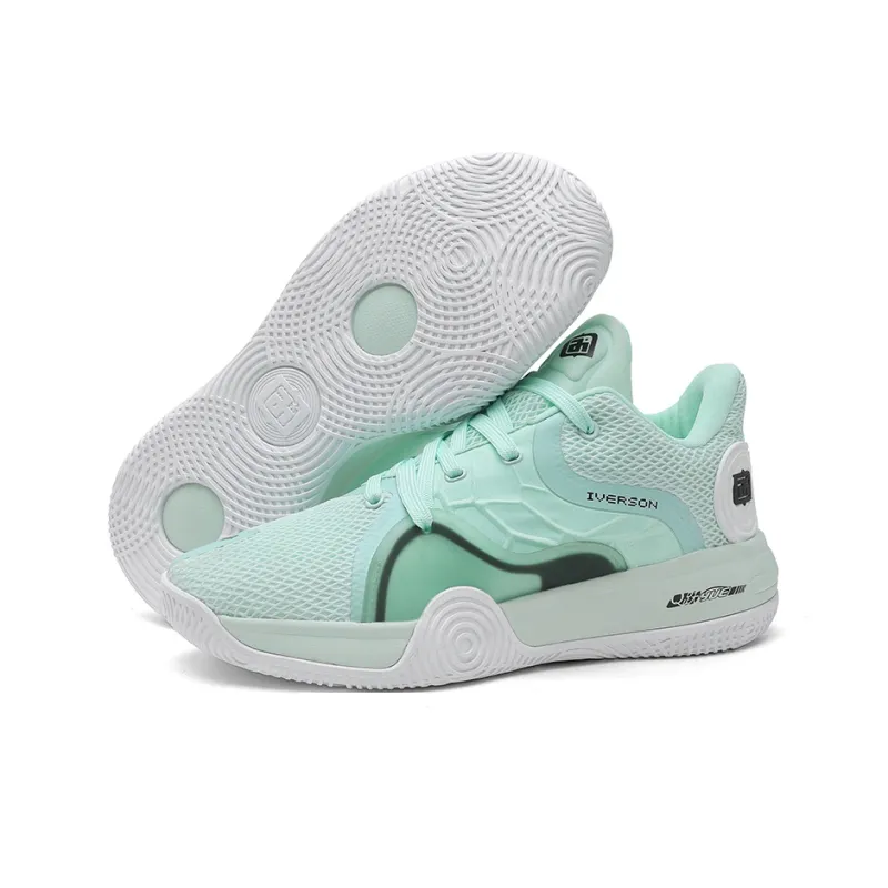 IVERSON Wear Resistant Breathable Slip Resistant Low Top Performance Basketball Shoes Unisex Smoke Green White-4