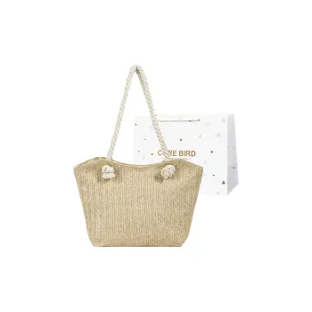 CORE BIRD Straw Woven Tote Bag Shoulder Bag Women's Ecru/Khaki