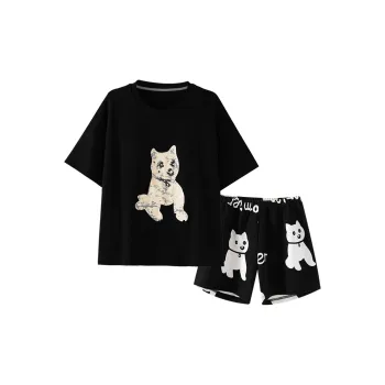 OUSHIBO Short Sleeved Pajama Set Women's Black