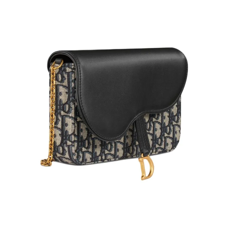 DIOR Oblique Printed Fabric Patchwork With Smooth Cow Leather Shoulder Bag Crossbody Bag Women's Blue-2