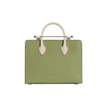 Strathberry Calfskin Tote Bag Shopping Bag Shoulder Bag Crossbody Bag Handbag Medium Size Women's Green & White