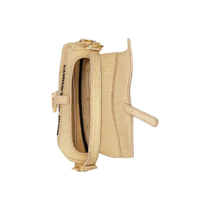 DIOR Saddle Embroidered Patchwork Raffia Saddle Bags One Shoulder Handbags Women's Beige-3