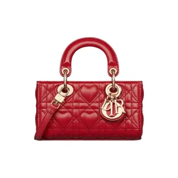 DIOR Lady D-JOY Lambskin Shoulder Bag Crossbody Bag Handbag Extra Mini Women's Red