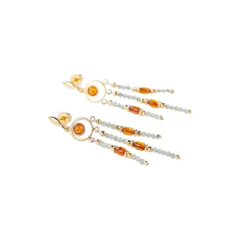 S&A S925 Silver With Natural Amber Earrings Women's