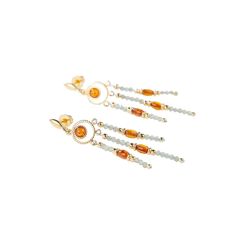 S&A S925 Silver With Natural Amber Earrings Women's-0