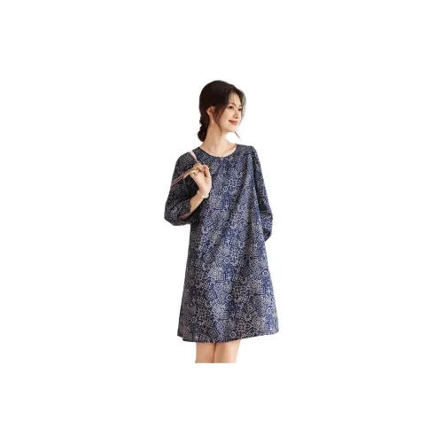 Still quiet Long-Sleeved Dresses Women's Navy Blue