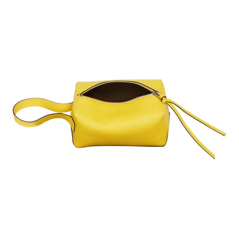 FENDI ROMA Grain Leather Toiletry Bag, Makeup Bag Unisex Yellow-2