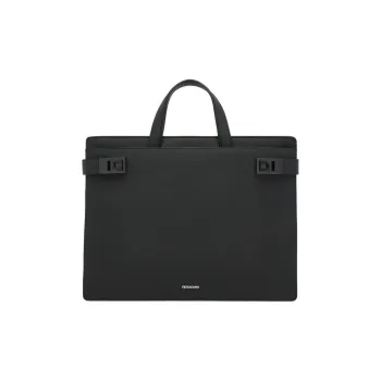 FERRAGAMO GANCINI Grain Hammered Texture Cow Leather Portable Briefcase Men's Black