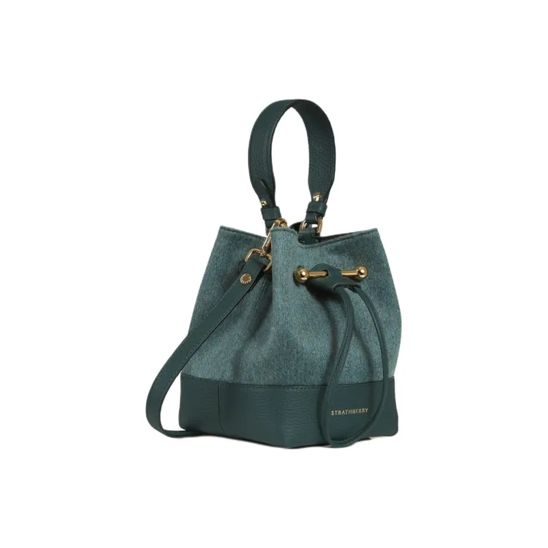 Strathberry Calfskin With Cashmere Blend Bucket Bag Handbag Shoulder Bag Crossbody Bag Women's Green-1