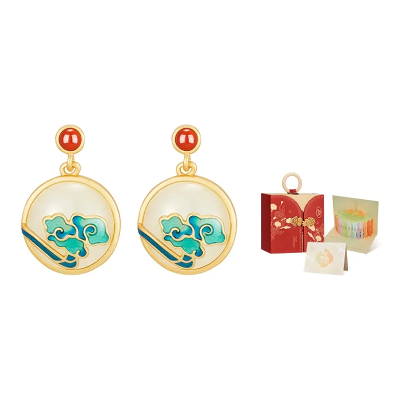 MAMADESHOUHU Hetian Jade Earrings Pale Greenish White Jade Women's-3
