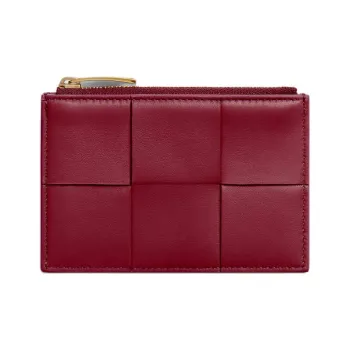 Bottega Veneta Lambskin Card Holder Women's Deep Red
