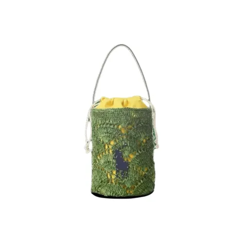 Polo Ralph Lauren Raffia Embossed Leather Trim Bucket Bags One Shoulder Handbags Small Size Women's Green