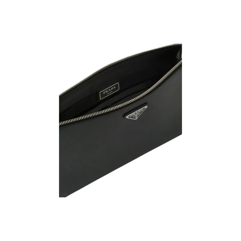 PRADA Saffiano Leather Clutch Men's Black-4