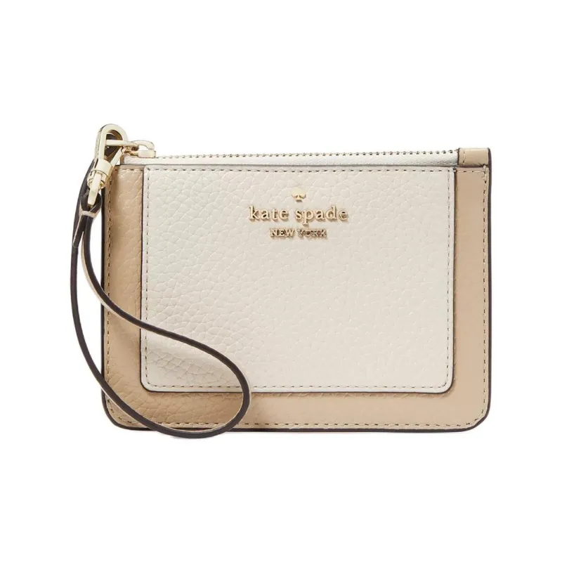 Kate Spade Litchi Grain Leather Card Holder Small Size Women's Light Sand With Multicolor-0