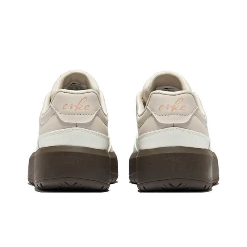 Erke Anti Slip Wear Resistant Low Top Skateboard Shoes Women's Pink Brush Gray Microcrystalline White-3