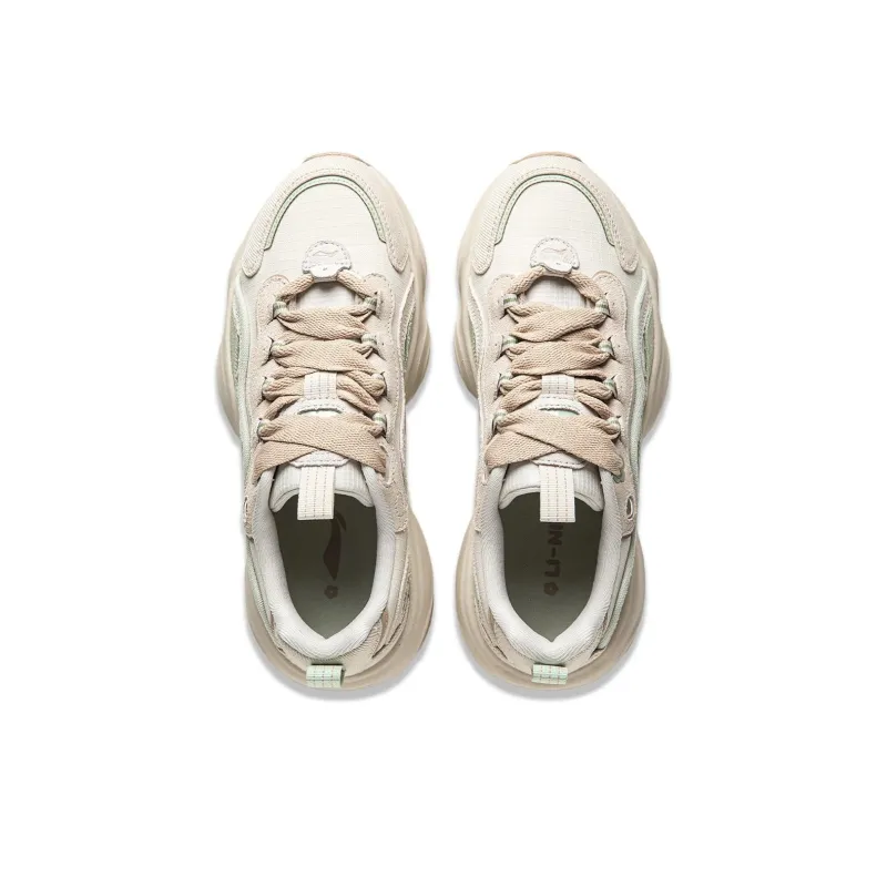 LiNing Anti Slip Wear Resistant Low Top Casual Shoes Women's White Gray Green-3