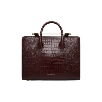 Strathberry Crocodile Embossed Leather Tote Bag Shopping Bag Shoulder Bag Crossbody Bag Handbag Medium Size Women's Red