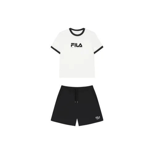 FILA Casual Suits Women's Set Cloud White Tops+Black Shorts