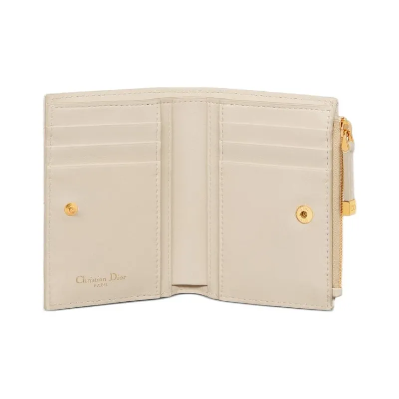 DIOR Caro Wicker Pattern Calfskin Wallet Women's Ivory-3