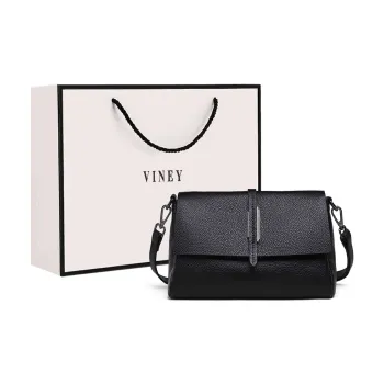 VINEY Cow Leather Bonded Synthetic Leather Shoulder Bag Crossbody Bag Mom Bag Small Size Women's Black
