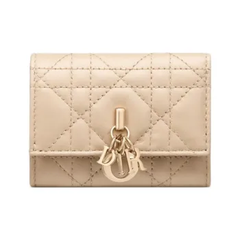 DIOR Lambskin Wallet Women's Pink Beige