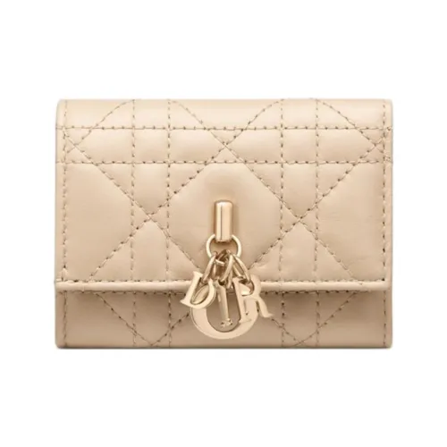 DIOR Lambskin Wallet Women's Pink Beige