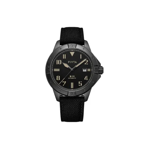 Fiyta Mach Mechanical Movement Canvas Strap Watch Men's Watches Black Dial