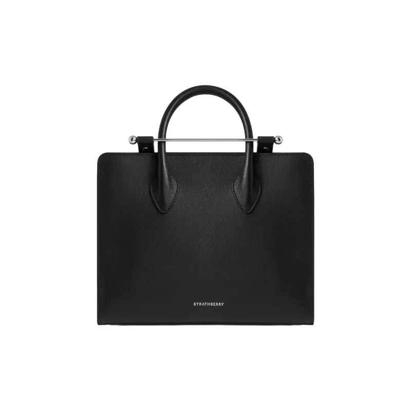 Strathberry Calfskin Tote Bag Shopping Bag Shoulder Bag Crossbody Bag Handbag Medium Size Women's Black-0