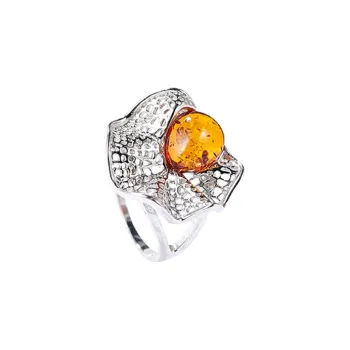 S&A S925 Silver With Amber Fine Jade Rings Women's