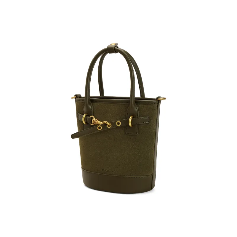 BELLE Cow Leather With Artificial Leather One Shoulder Handbag Medium Size Women's Brown/Green-6