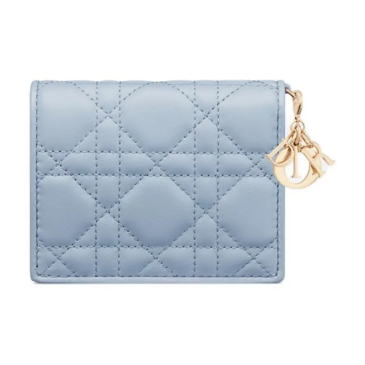DIOR Lady Dior Lambskin Wallet Mini Women's Blue-2