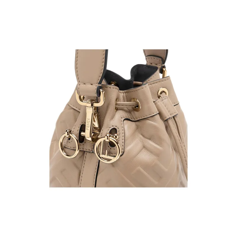 FENDI Mon Tresor Calfskin Bucket Bag, One Shoulder Handbag Mini Women's Dove Gray Color-4