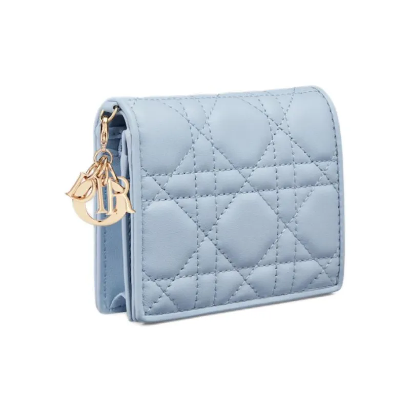DIOR Lady Dior Lambskin Wallet Mini Women's Blue-1