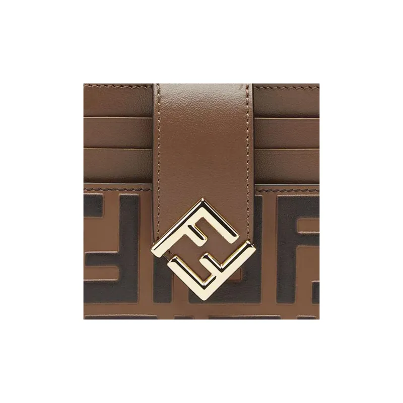 FENDI Calfskin Card Clip Card Holder Regular Women's Brown-4
