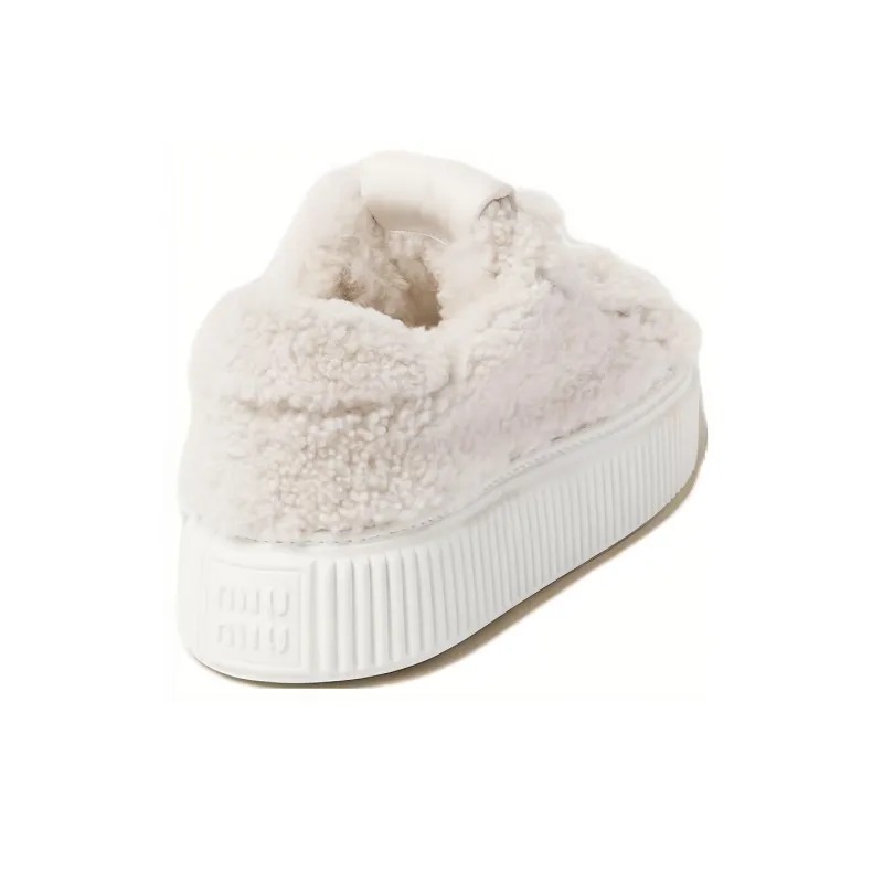 MIU MIU Height Increasing Low Top Skateboard Shoes Women's White-3
