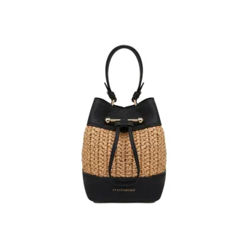 Strathberry Raffia Fiber With Grained Calfskin Bucket Bag Handbag Shoulder Bag Crossbody Bag Women's Natural & Black