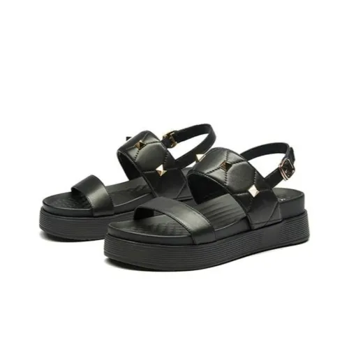 KANGNAI Beach Sandals Women's Black/Ecru/Lemon Yellow