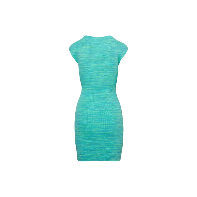 ARITZIA Wilfred Free Cut-Out Knit Mini Dress Short-Sleeved Dresses Women's Space Dye Aqua Teal/Cyan-1