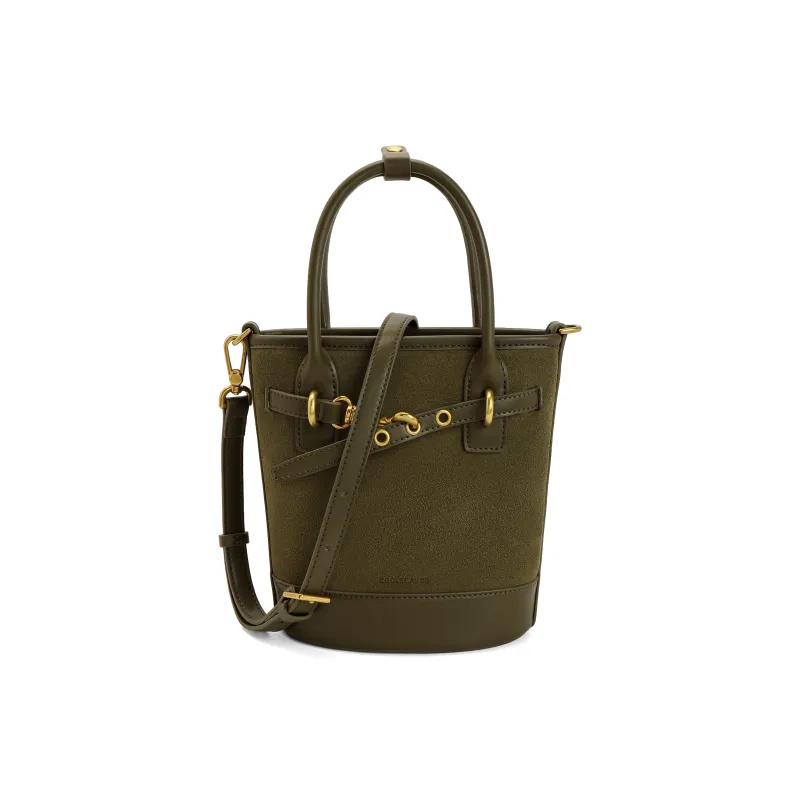 BELLE Cow Leather With Artificial Leather One Shoulder Handbag Medium Size Women's Brown/Green-4