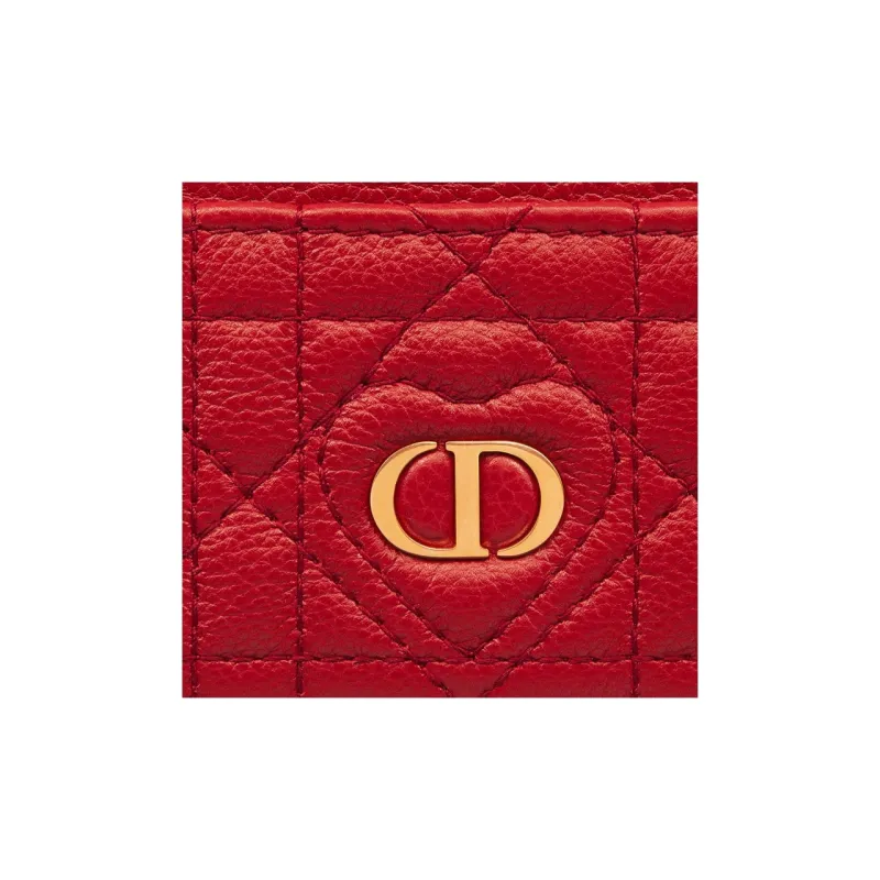 DIOR Caro Calfskin Card Holder Women's Red-2